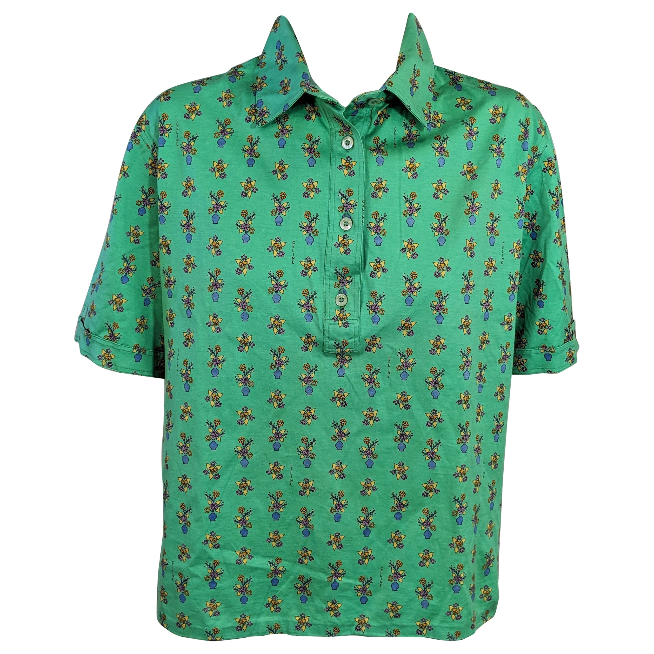 Polo Celine Verde Algodón Logotipo Isle en venta