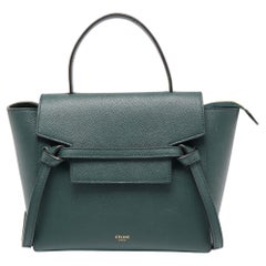 Celine Green Grained Leather Nano Belt Top Handle Bag