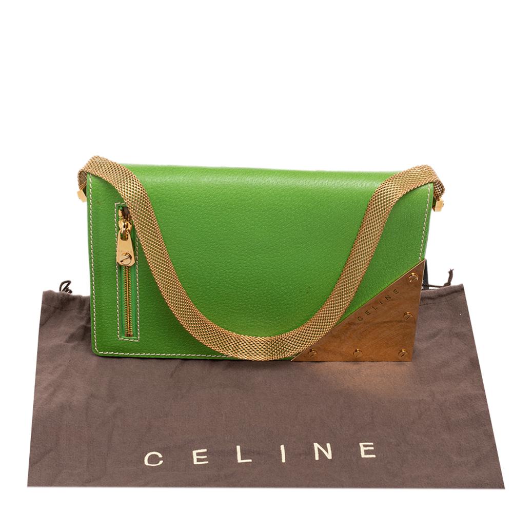 Celine Green Leather Flap Clutch 7