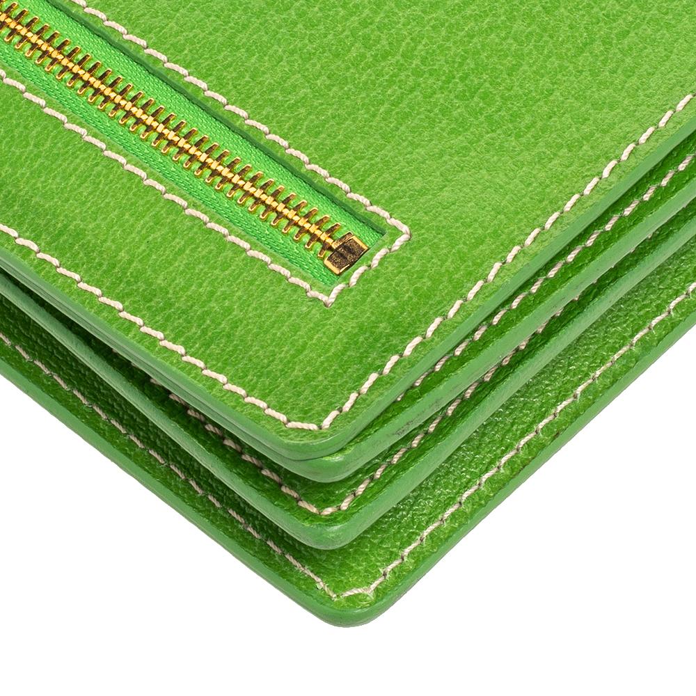 Celine Green Leather Flap Clutch 3