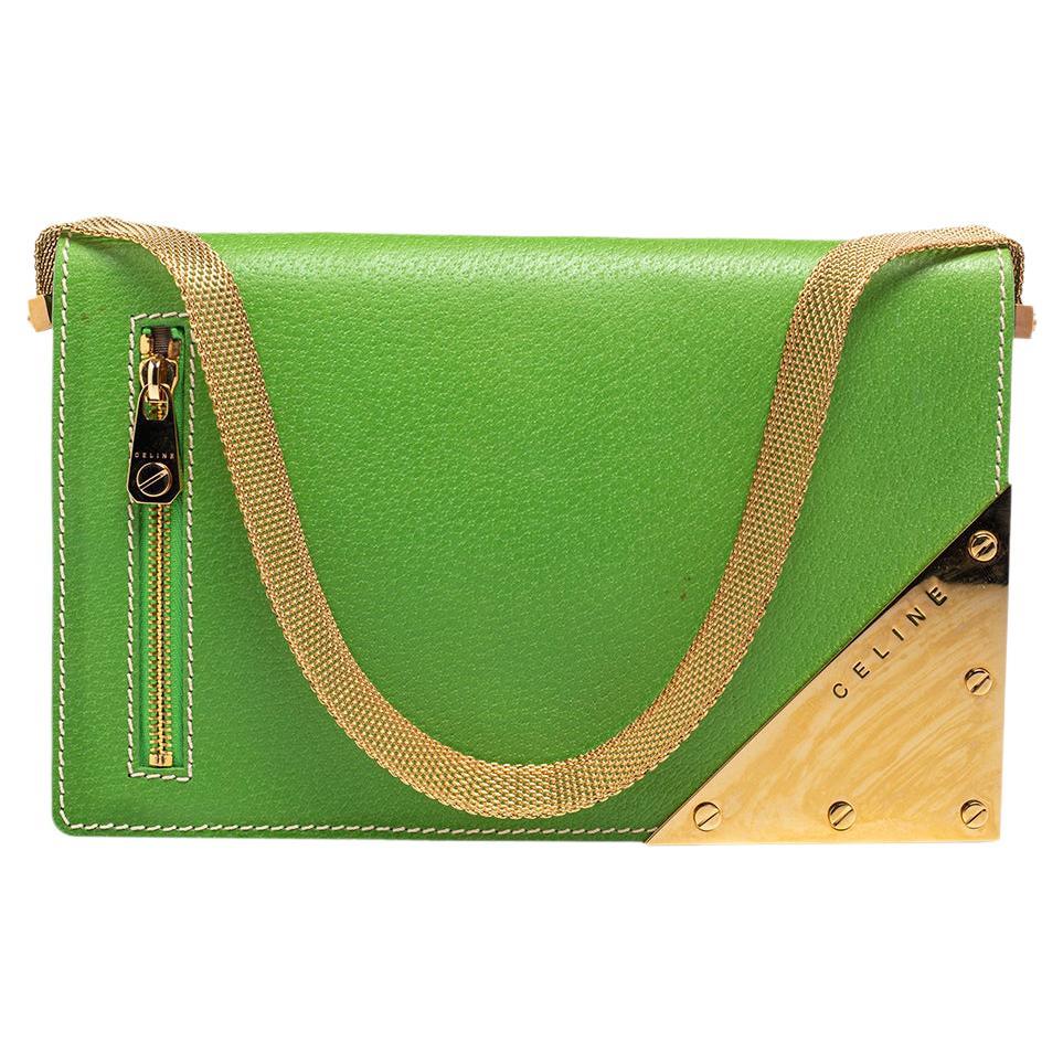 Celine Green Leather Flap Clutch