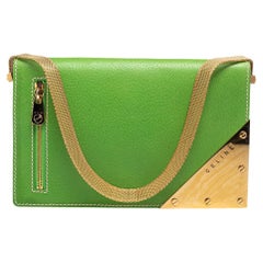 Celine Green Leather Flap Clutch