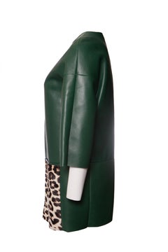 Celine, Green leather jacket with leopard ponyskin