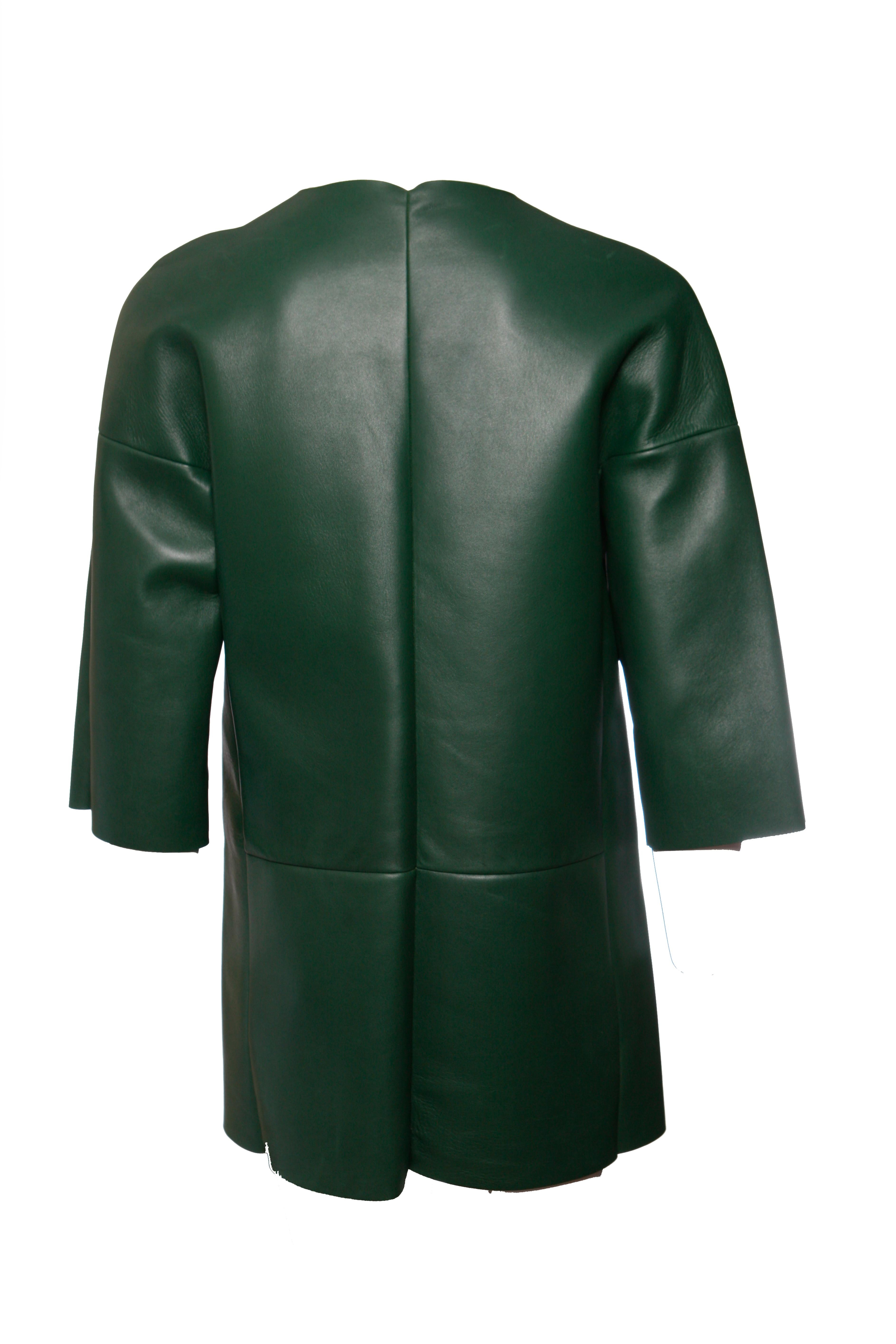Black Celine, Green leather jacket with leopard ponyskin For Sale