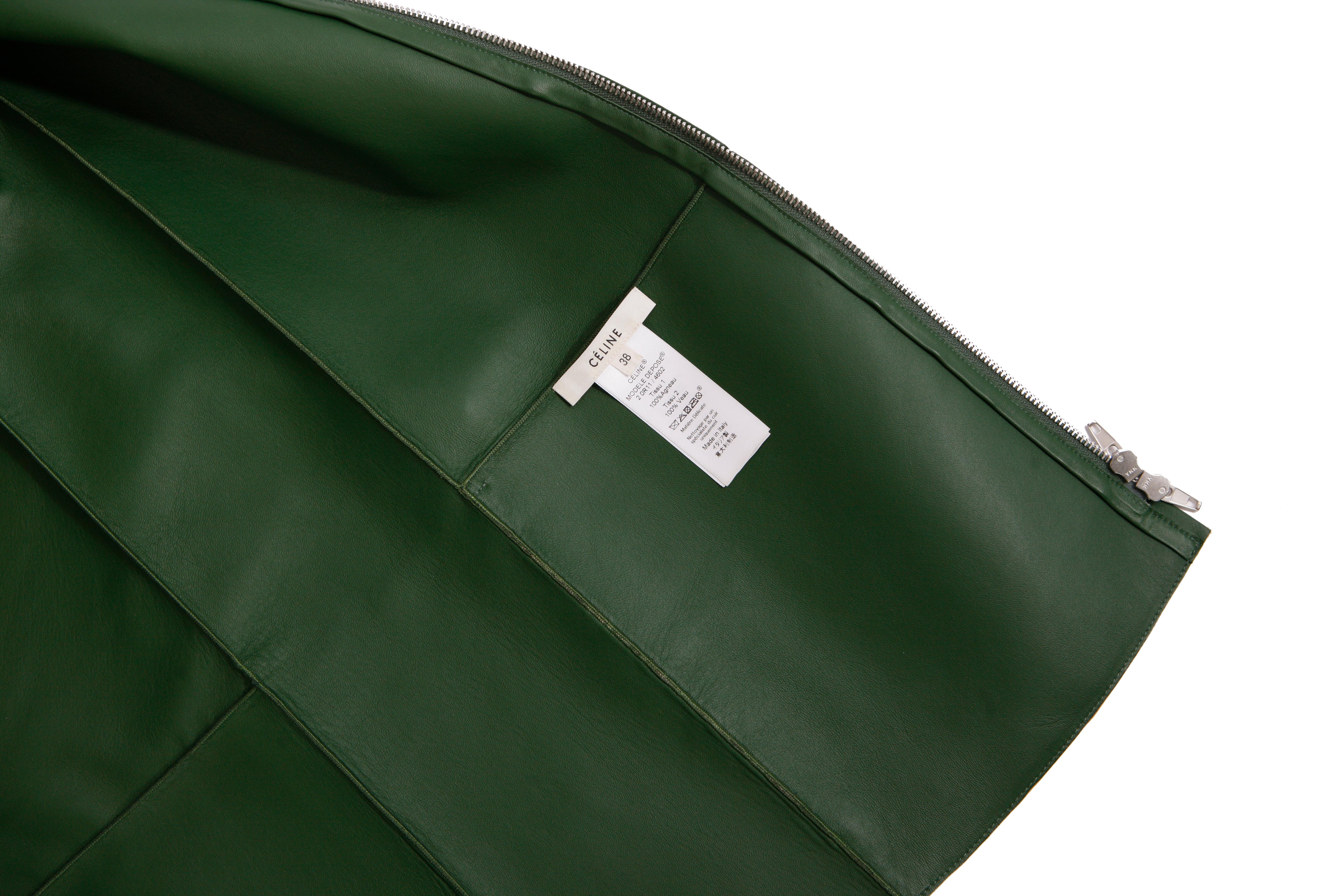 Women's Celine, Green leather jacket with leopard ponyskin For Sale