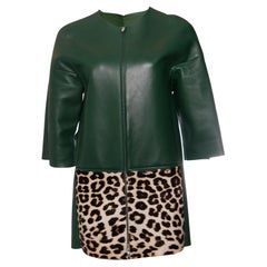 Celine, Giacca in pelle verde con cavallino leopardato