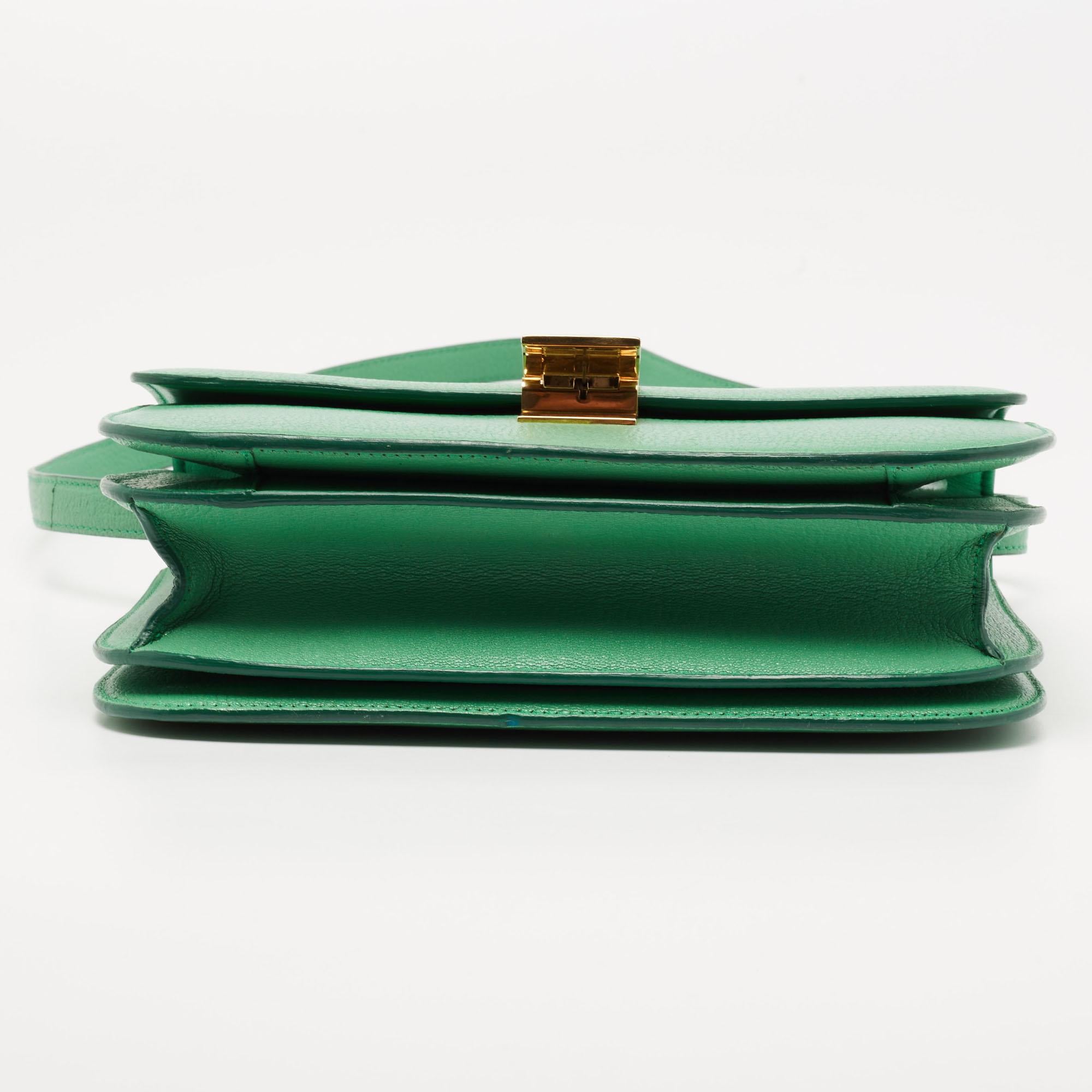 Women's Celine Green Leather Medium Classic Box Shoulder Bag