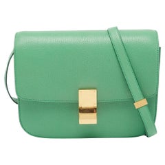 Celine Green Leather Medium Classic Box Shoulder Bag