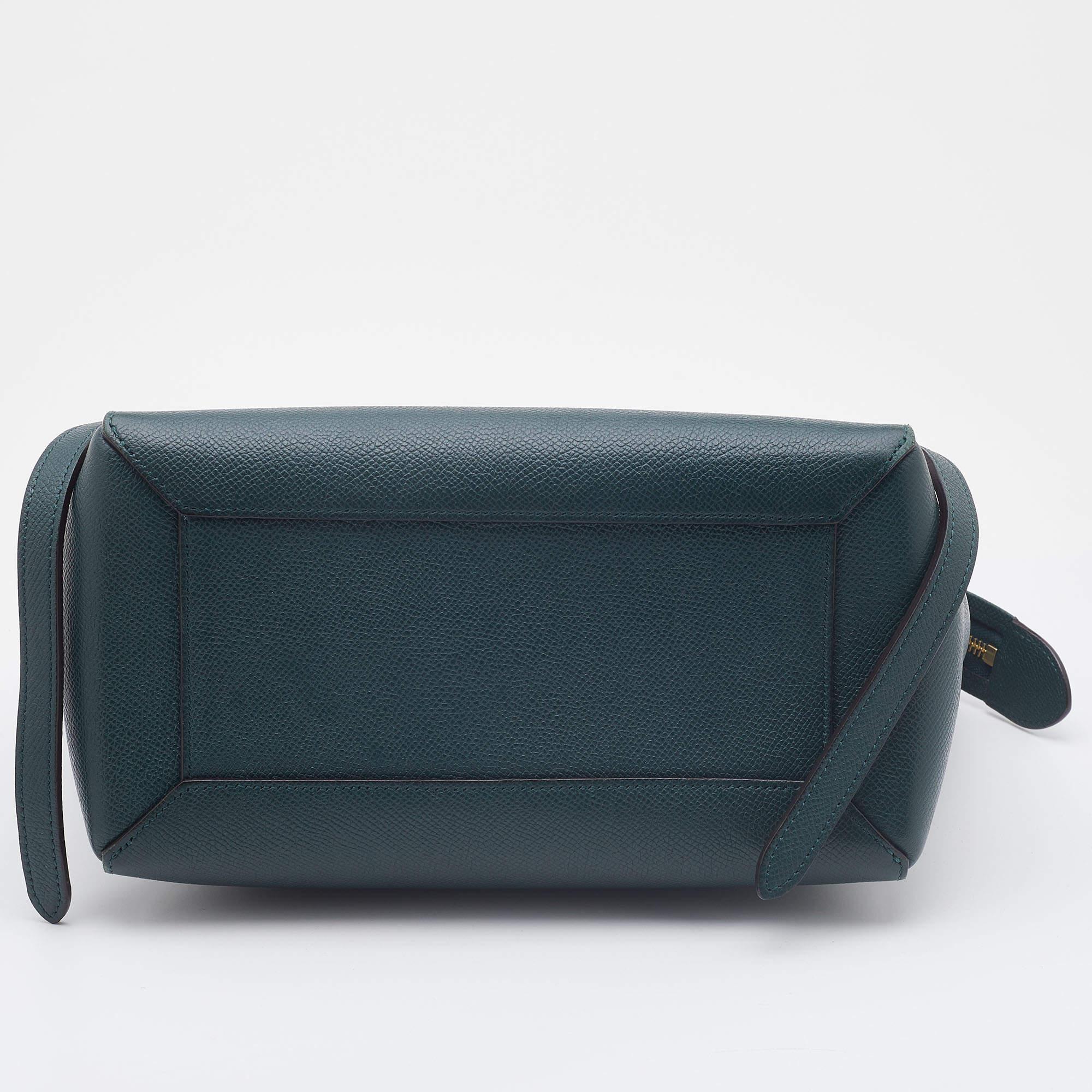 Celine Green Leather Micro Belt Top Handle Bag In Good Condition In Dubai, Al Qouz 2