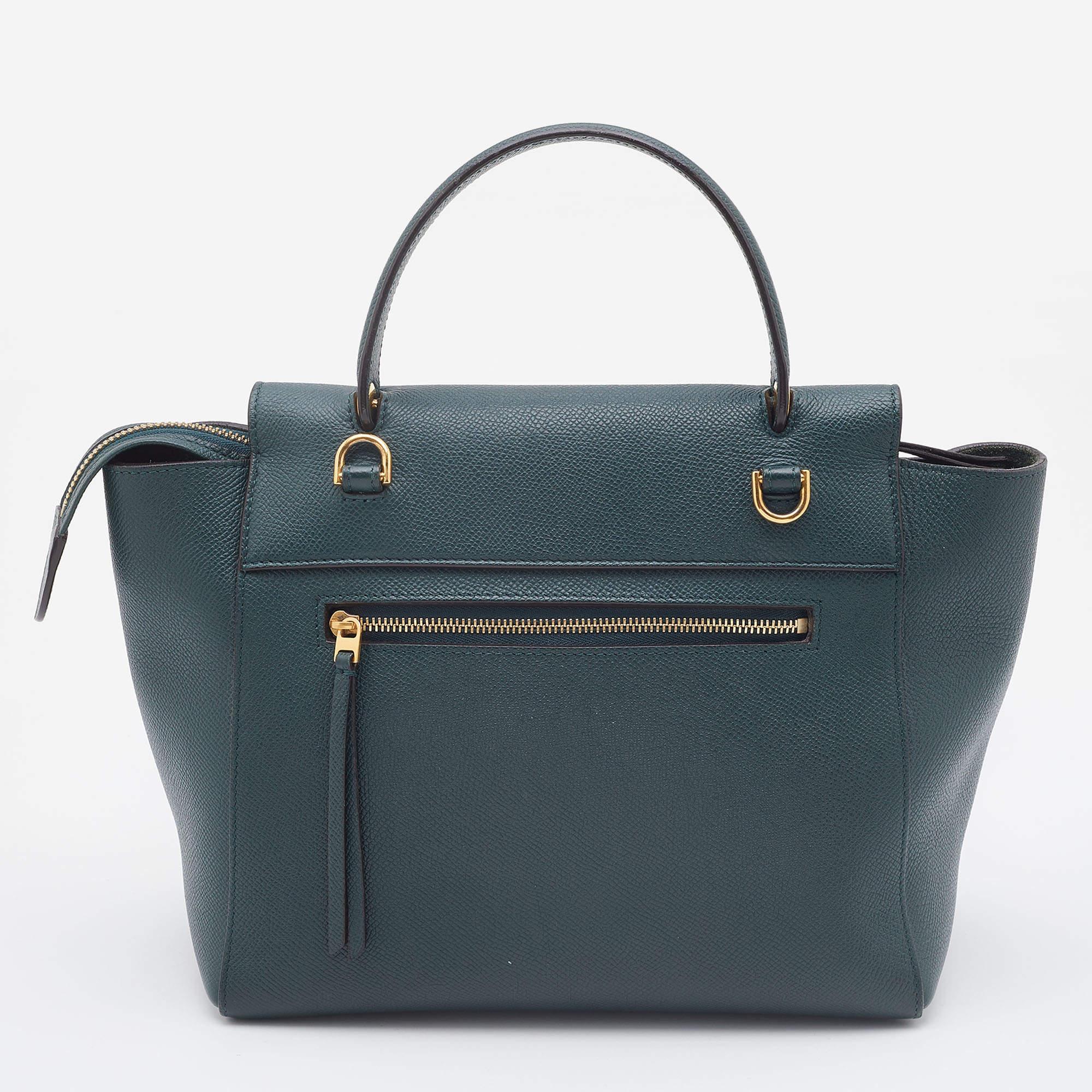 Women's Celine Green Leather Micro Belt Top Handle Bag