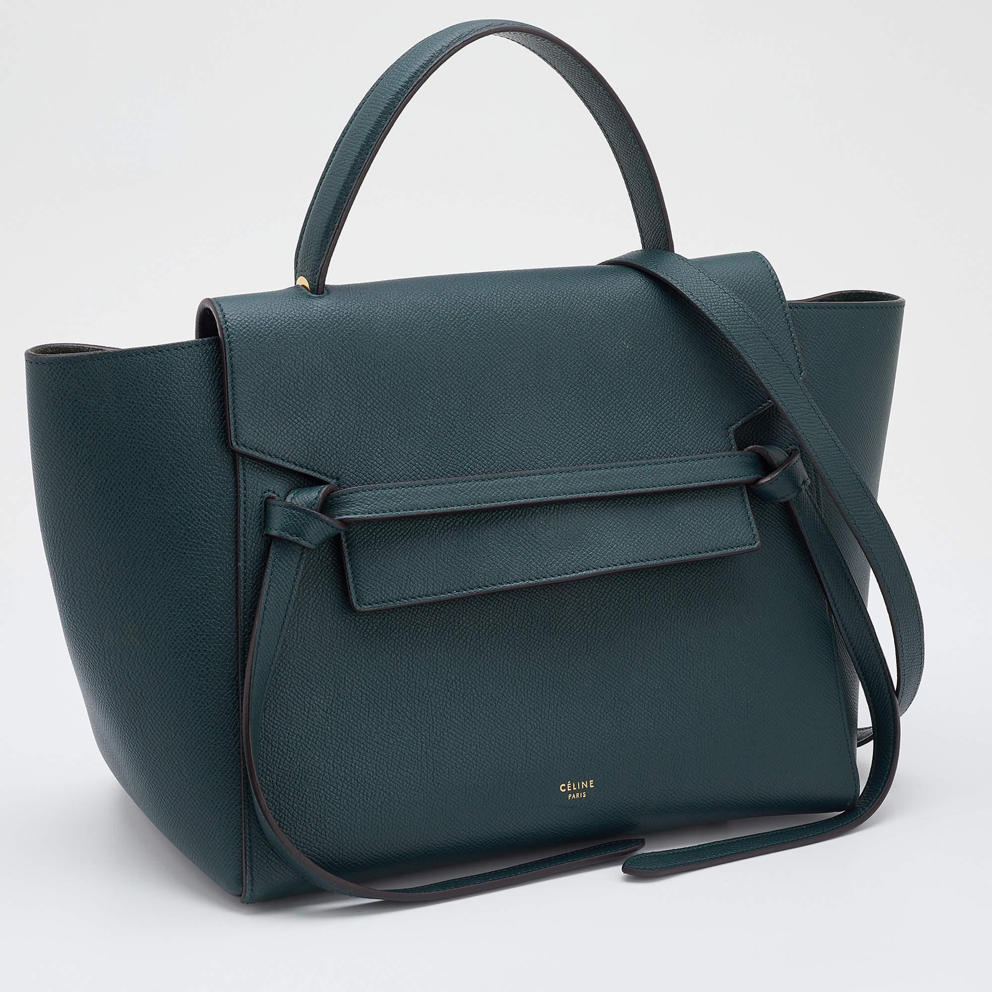 Celine Green Leather Mini Belt Top Handle Bag In Good Condition In Dubai, Al Qouz 2