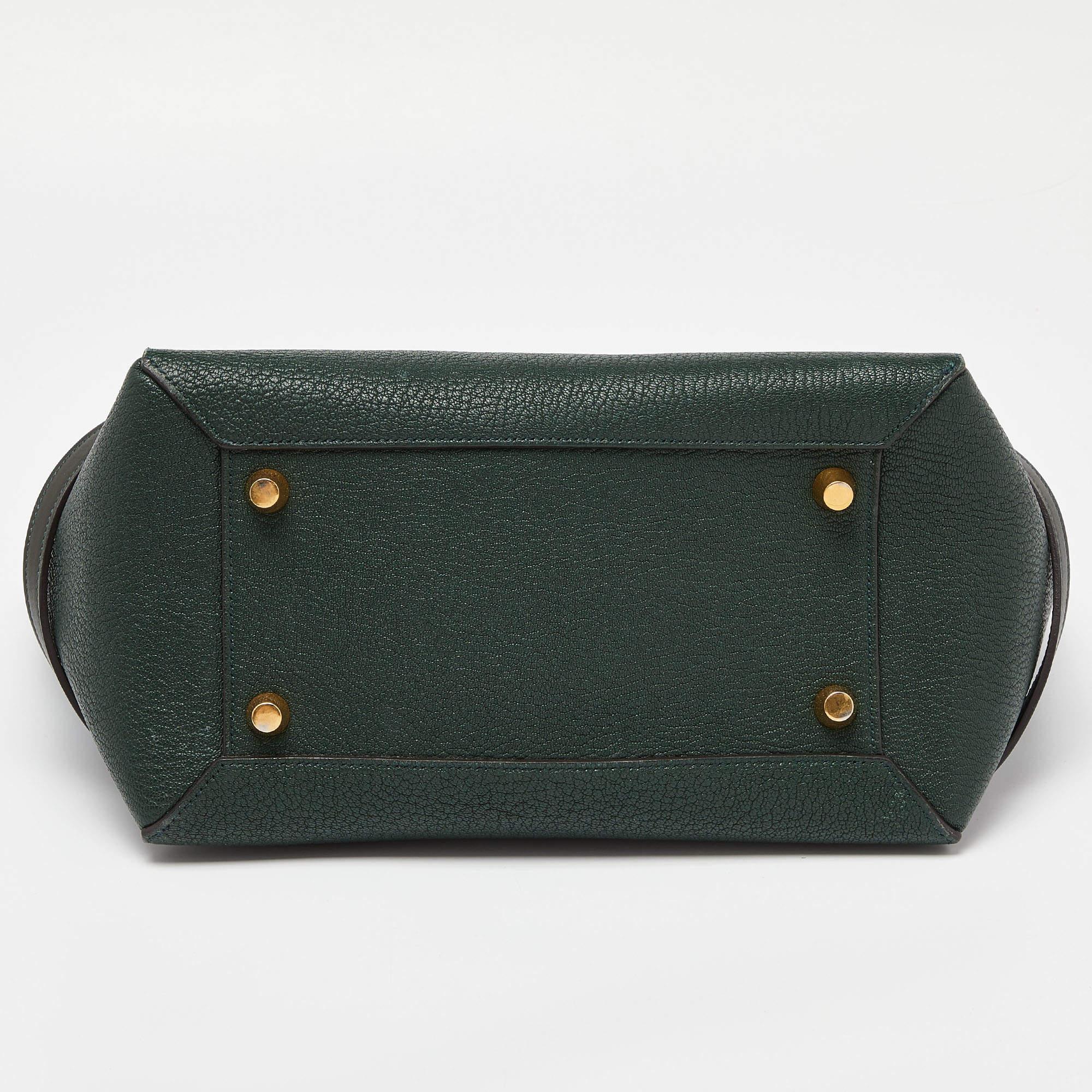 Black Celine Green Leather Mini Belt Top Handle Bag For Sale