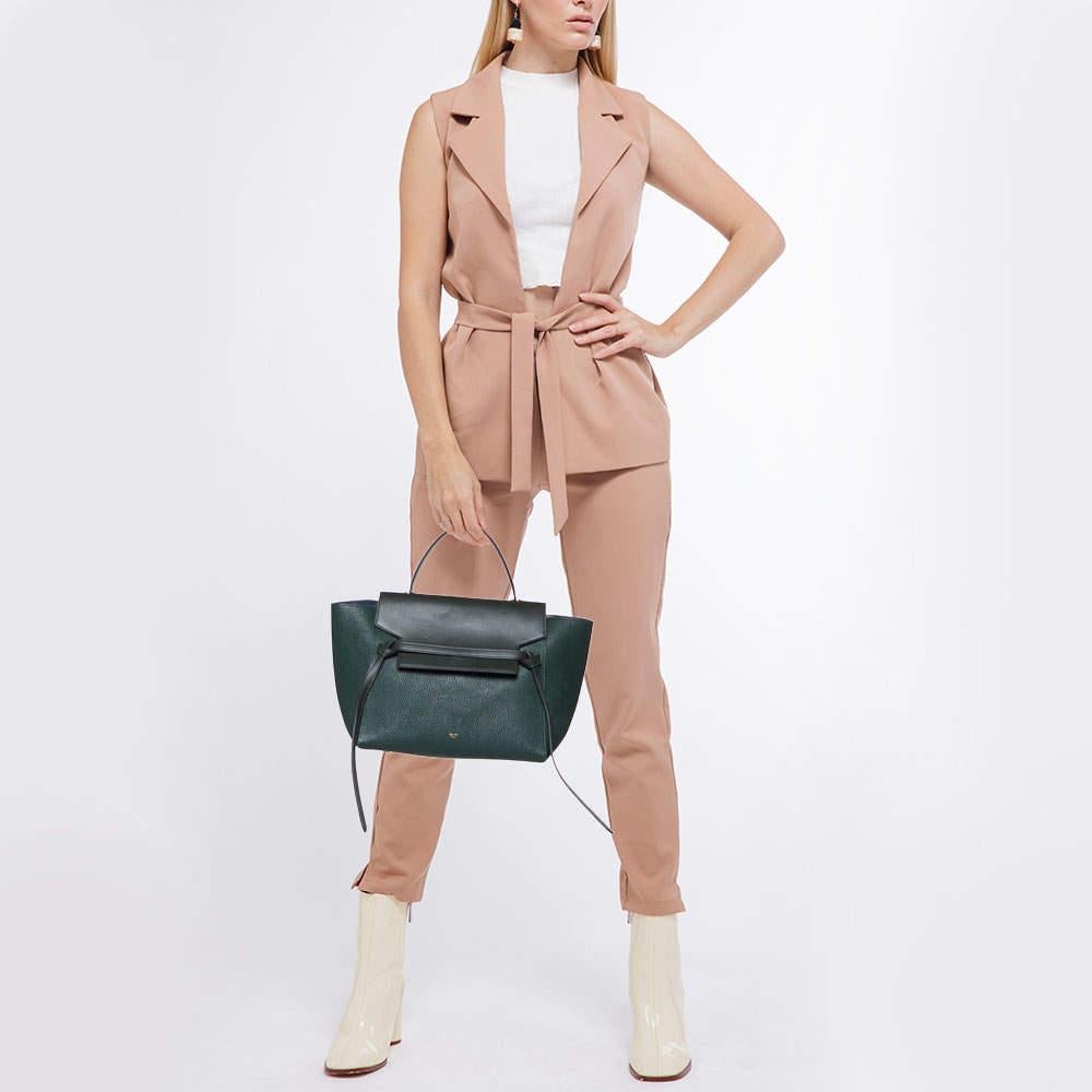 Celine Green Leather Mini Belt Top Handle Bag In Good Condition In Dubai, Al Qouz 2