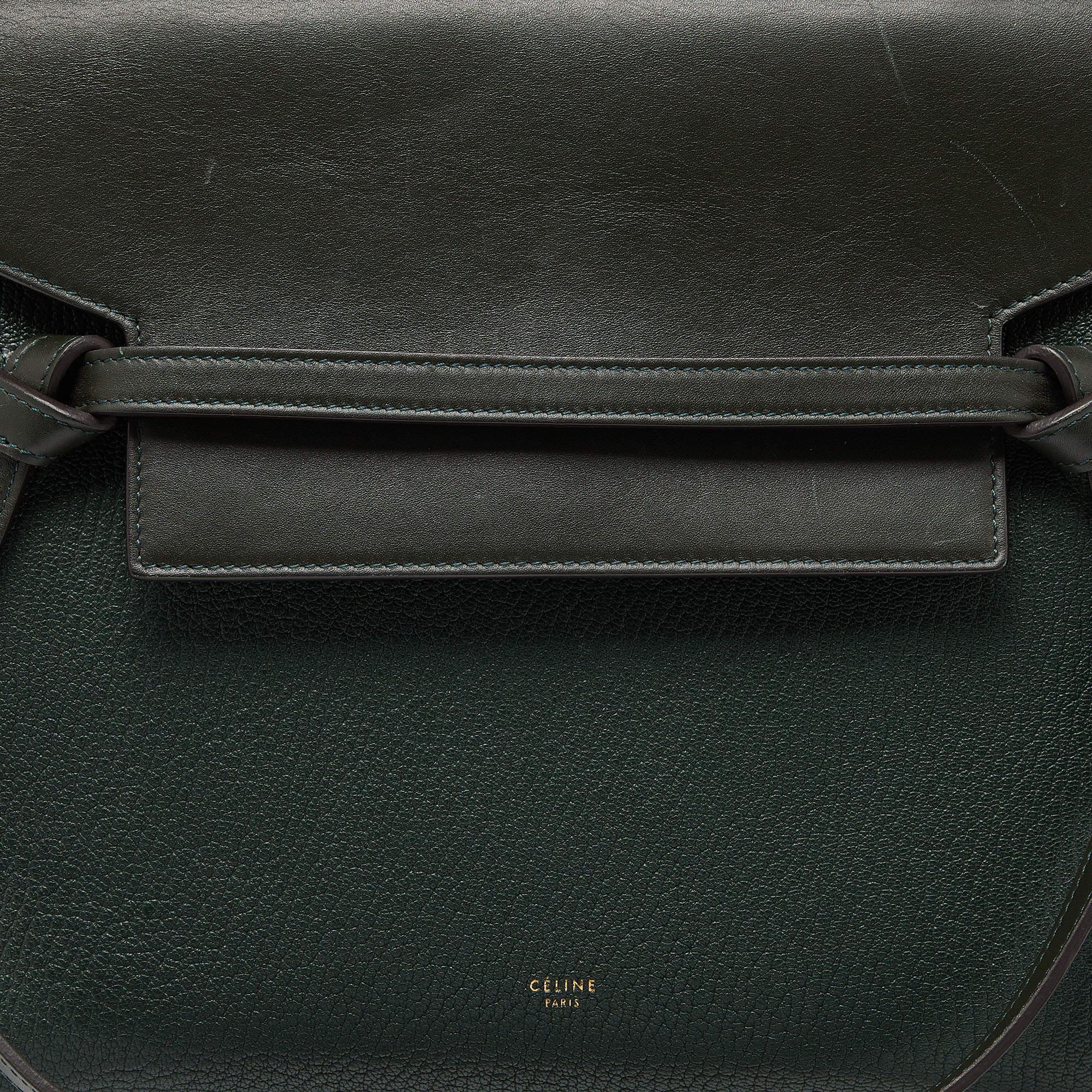 Women's Celine Green Leather Mini Belt Top Handle Bag For Sale