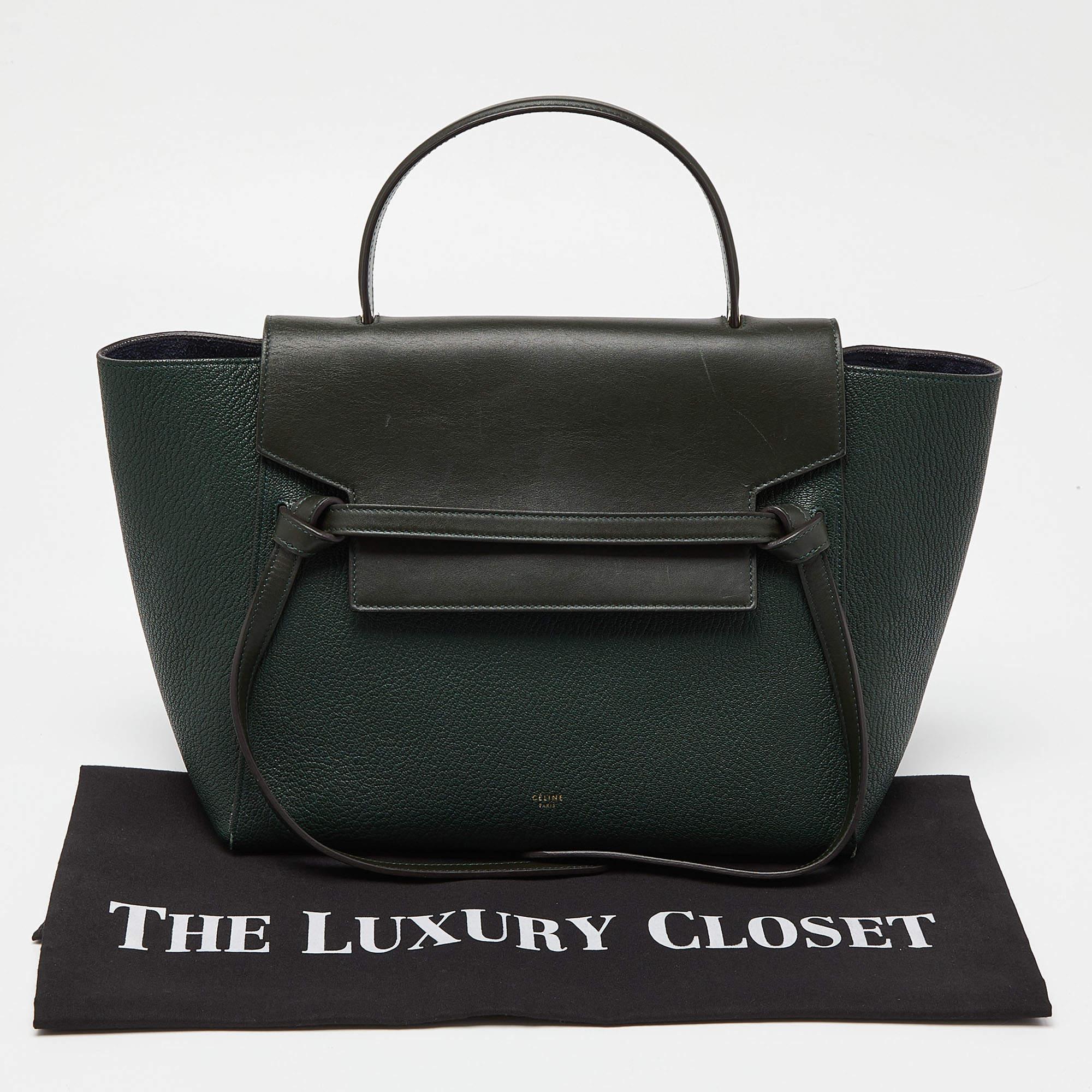 Celine Green Leather Mini Belt Top Handle Bag For Sale 3