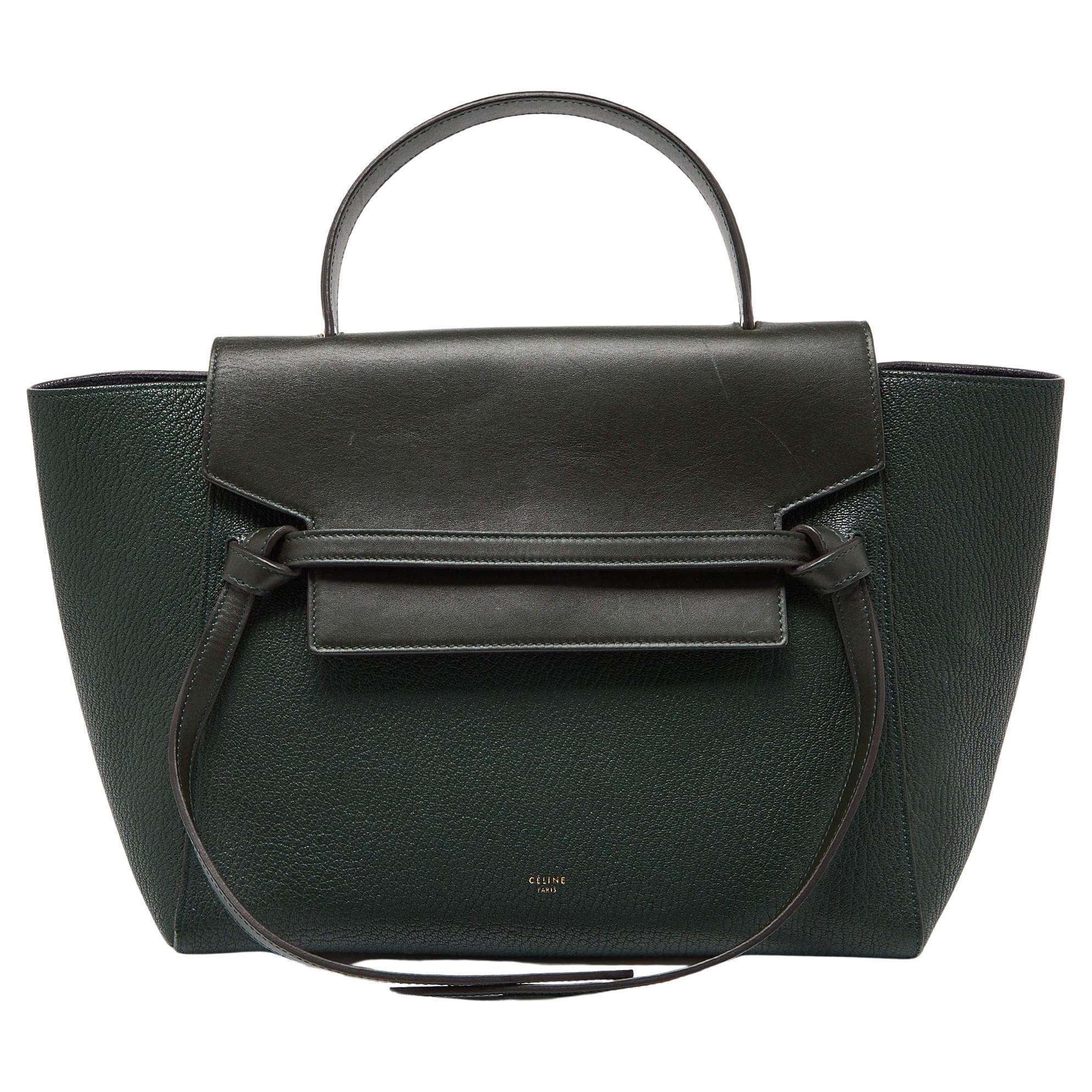 Celine Green Leather Mini Belt Top Handle Bag For Sale