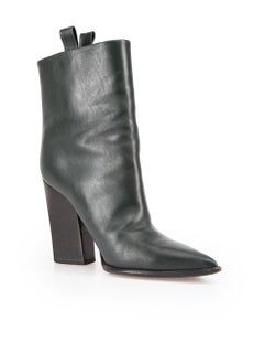 Céline Green Leather Pointed Toe Block Heel Boots Size IT 41