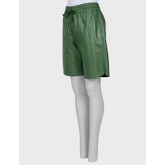 Celine Green Leather Bermuda Shorts Size M Drawstring Fitted Women's