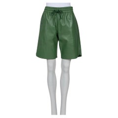 Celine Green Leather Bermuda Shorts Size M Drawstring Fitted Women's