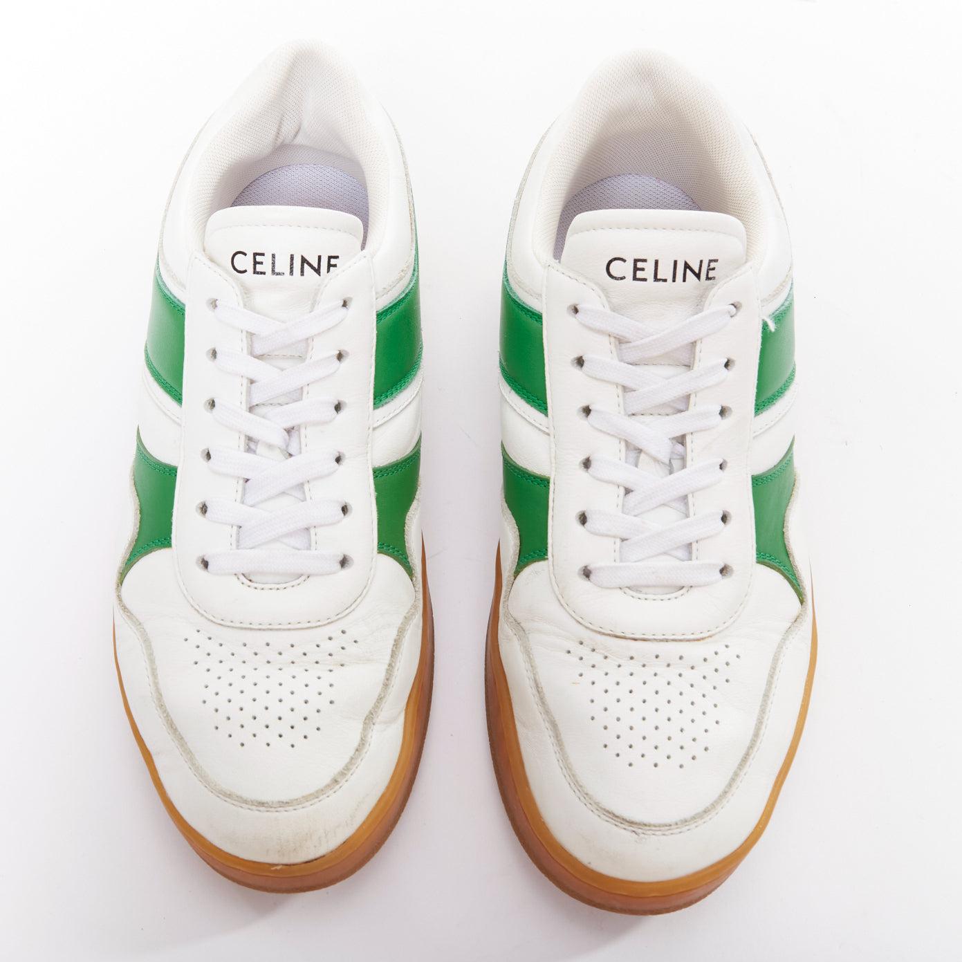 Gris Baskets basses en cuir de couleur verte optic white flash green de Celine EU37 en vente