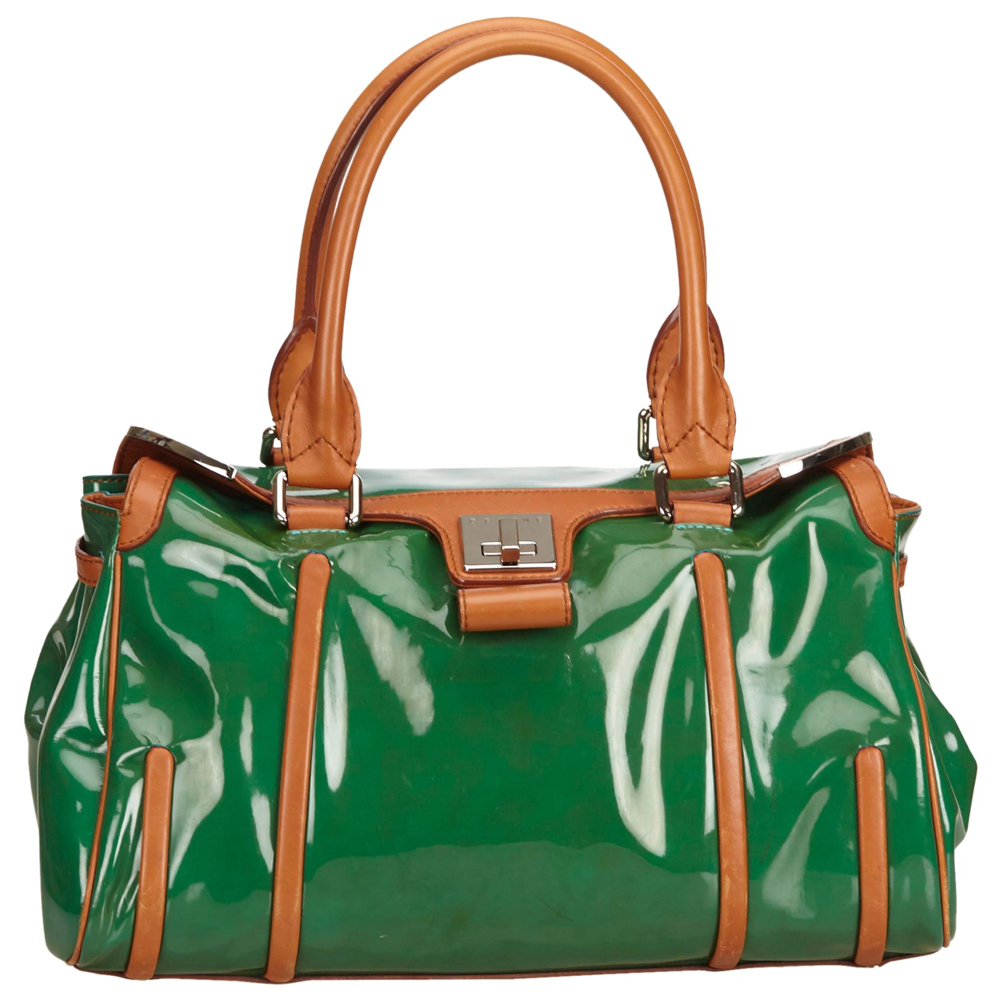 Celine Green Patent Leather Shoulder Bag
