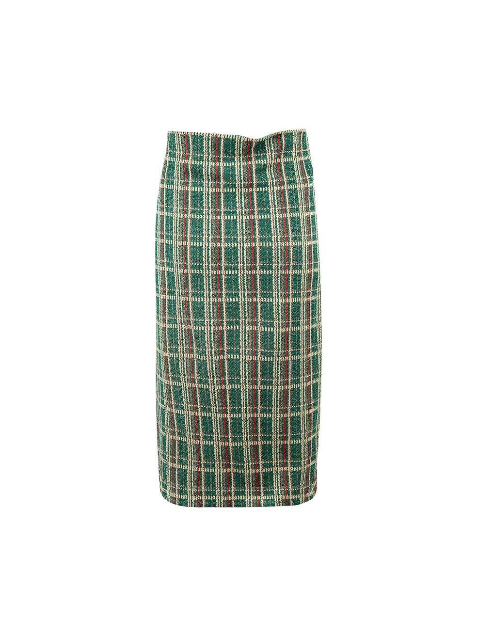 Celine Green Plaid Tie Waist Skirt Size M In Excellent Condition In London, GB