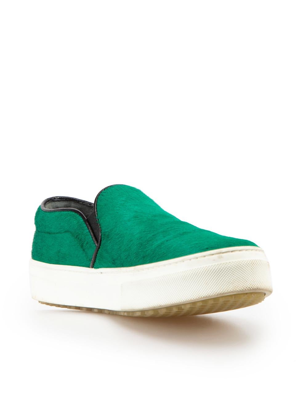 Celine Green Pony Hair Slip On Trainers Size IT 37.5 In Excellent Condition For Sale In London, GB