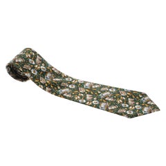 Corbata de seda tradicional estampada verde Céline