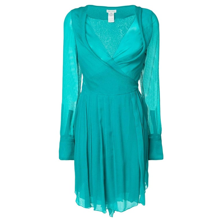 Celine Green Silk Chiffon Wrap Dress For Sale at 1stdibs
