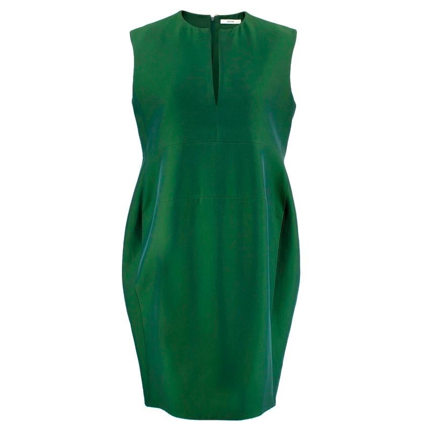 Celine Green Viscose Dress
- Bottle green shift dress
- Slit neck detail 
- Sleeveless 
- Zip closure at the back 

Condition: 9.5/10

This item has no size, the seller usually wears an S, please refer to measurements below
Approx:
Measurements are