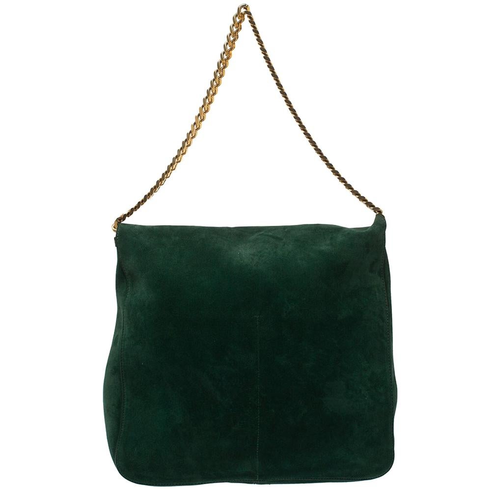 Celine Green Suede Gourmette Shoulder Bag
