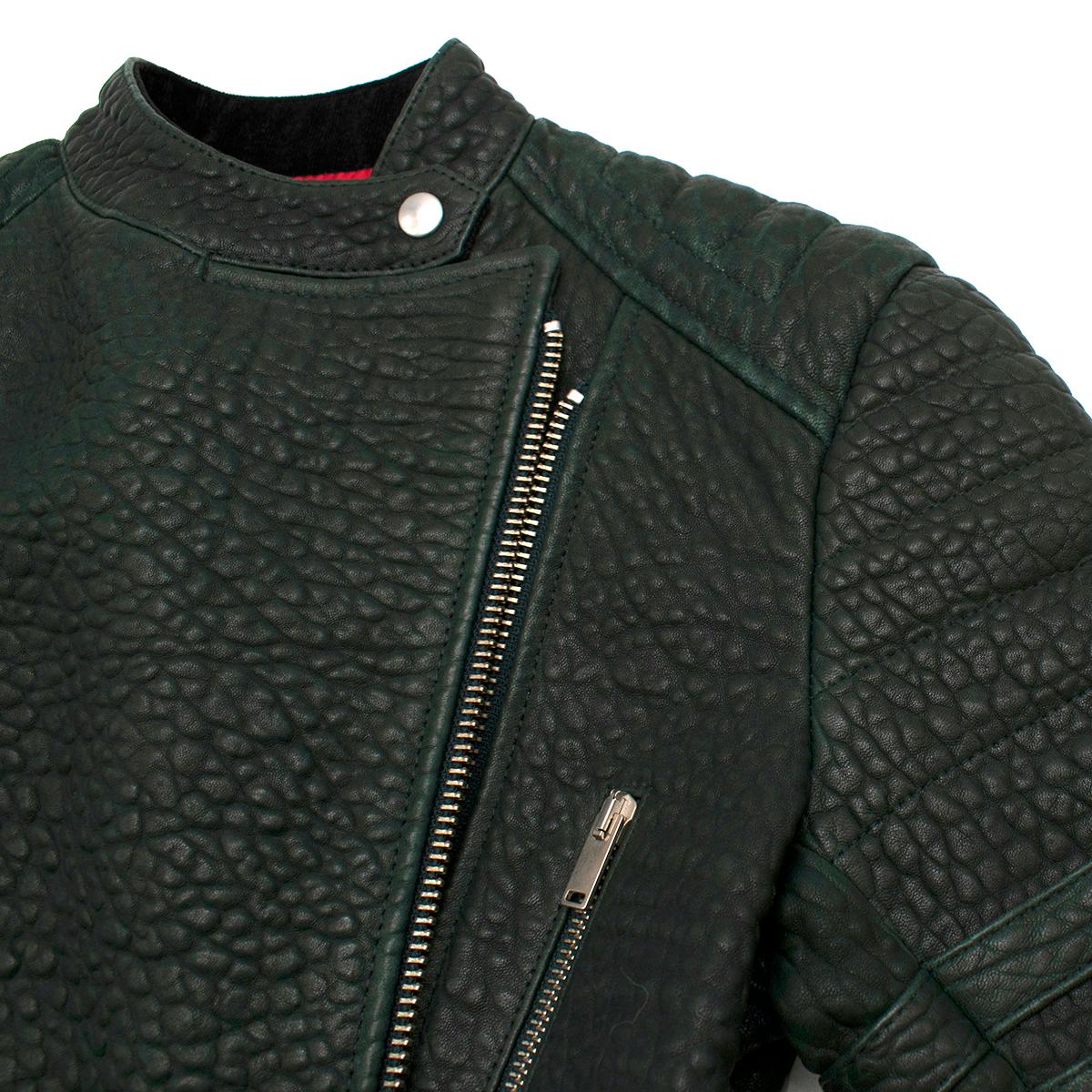 Celine Green Textured Lambskin Biker Jacket - Size US 6 In New Condition In London, GB
