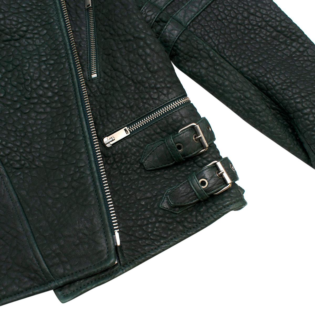 Celine Green Textured Lambskin Biker Jacket - Size US 6 1