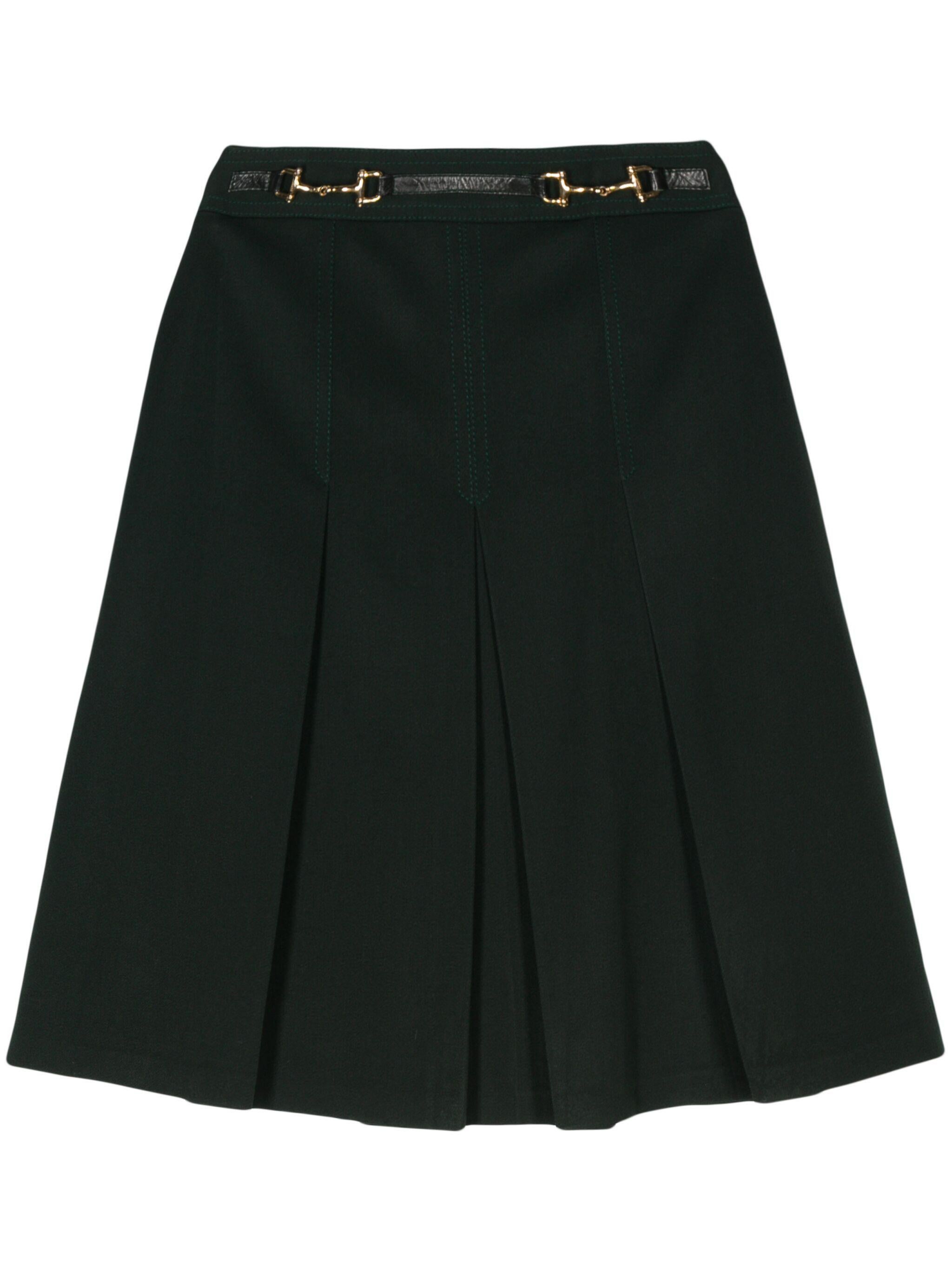 Black Celine Green Wool Horsebit Pleated Skirt For Sale