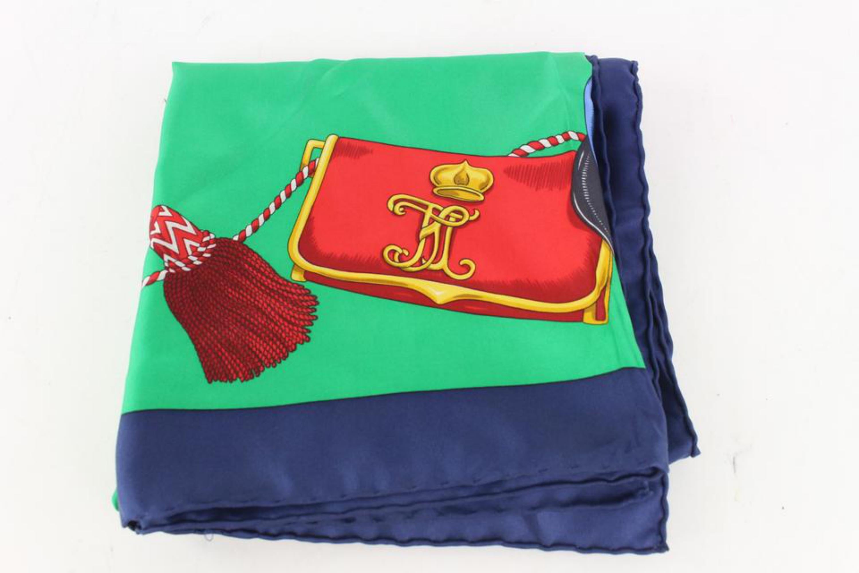 Women's or Men's Céline Green x Navy 1789 1989 Revolution Francaise Silk Scarf 1026cl39