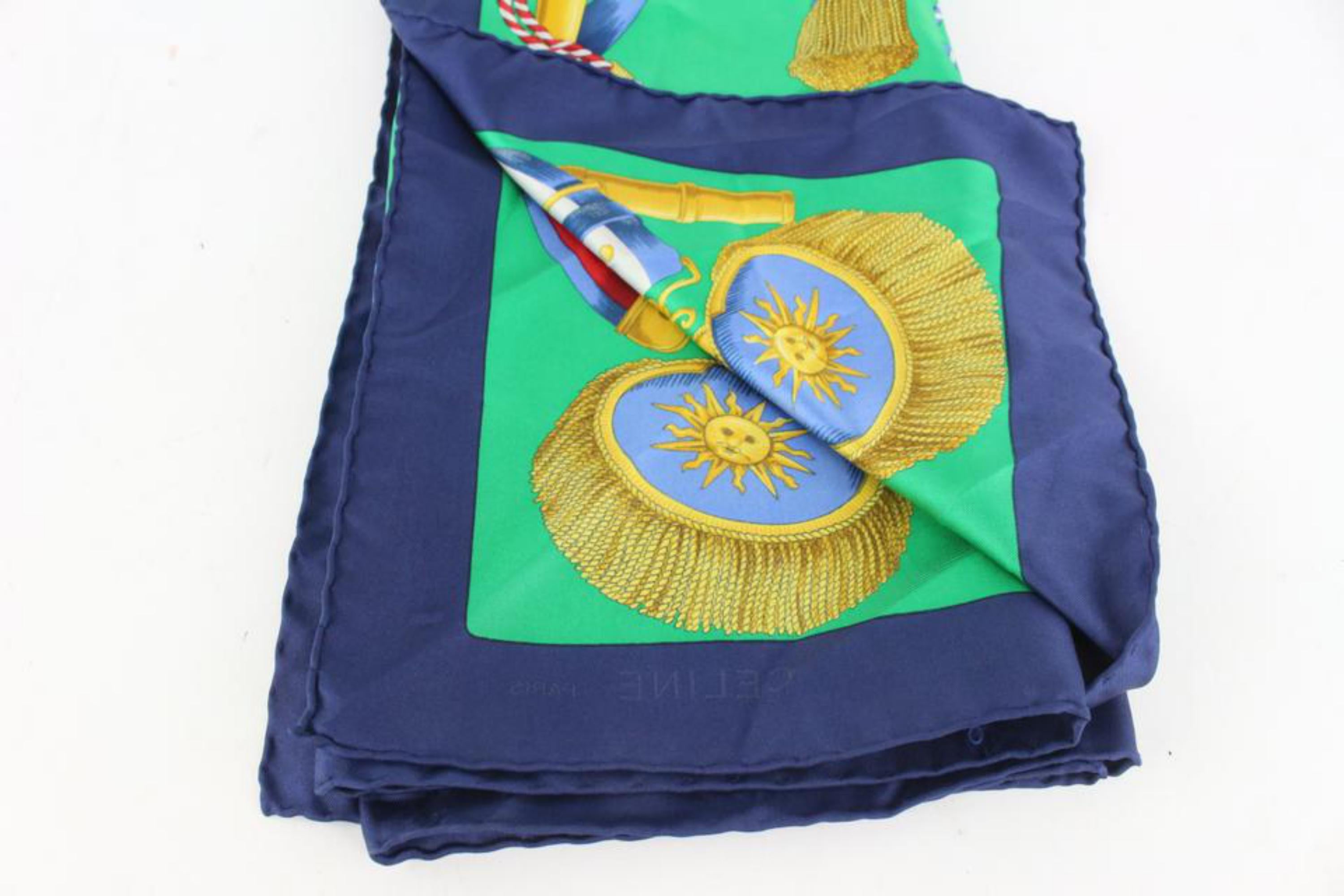 Céline Green x Navy 1789 1989 Revolution Francaise Silk Scarf 1026cl39 1