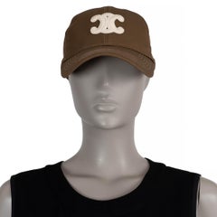 CELINE Greige cotton TRIOMPHE BASEBALL CAP Hat M