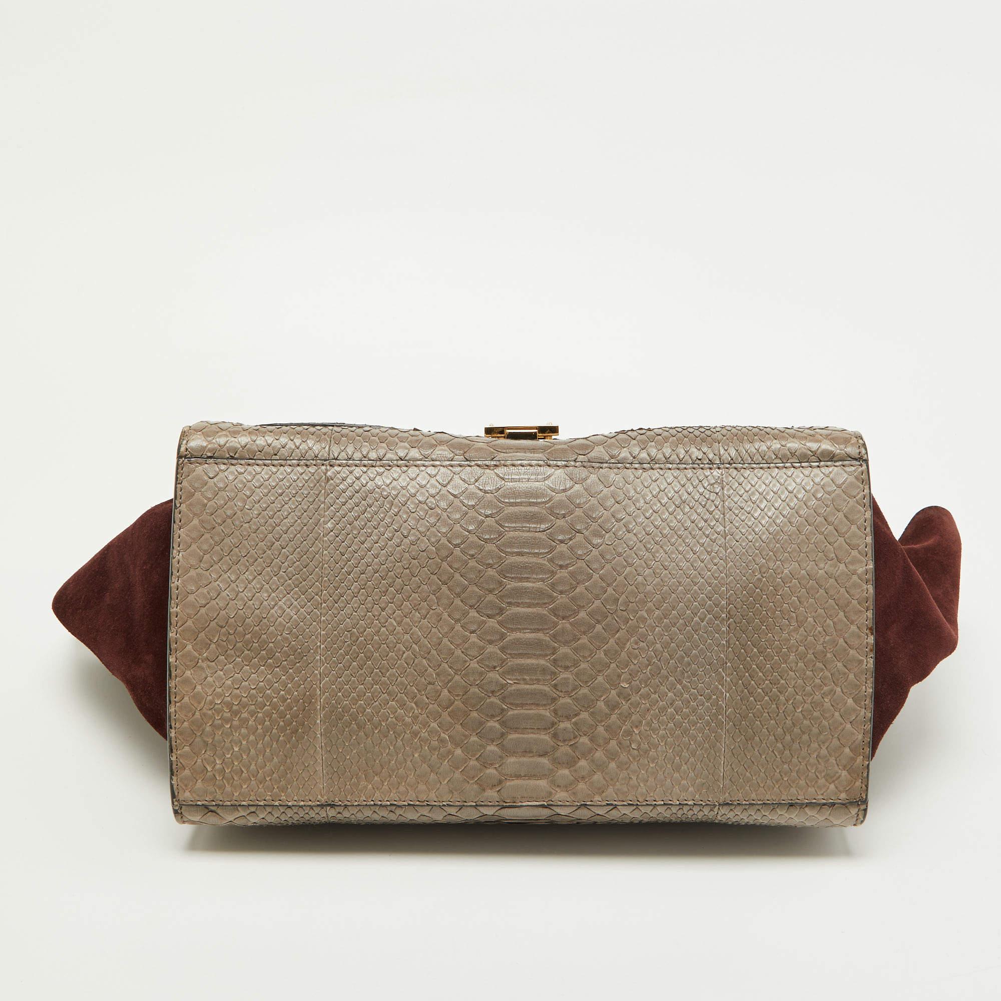 Celine Grey/Burgundy Python and Suede Medium Trapeze Bag For Sale 10