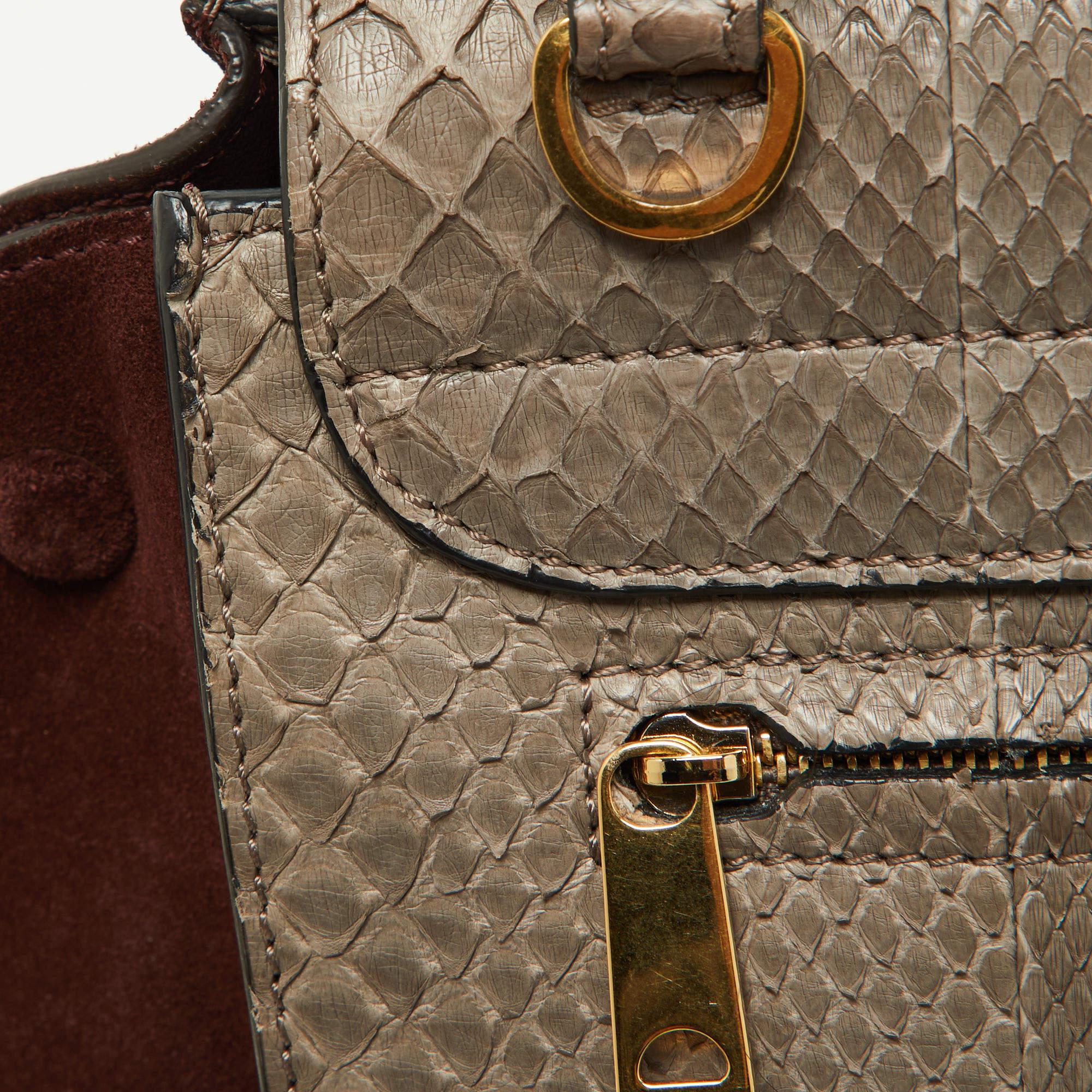 Women's Celine Grey/Burgundy Python and Suede Medium Trapeze Bag For Sale