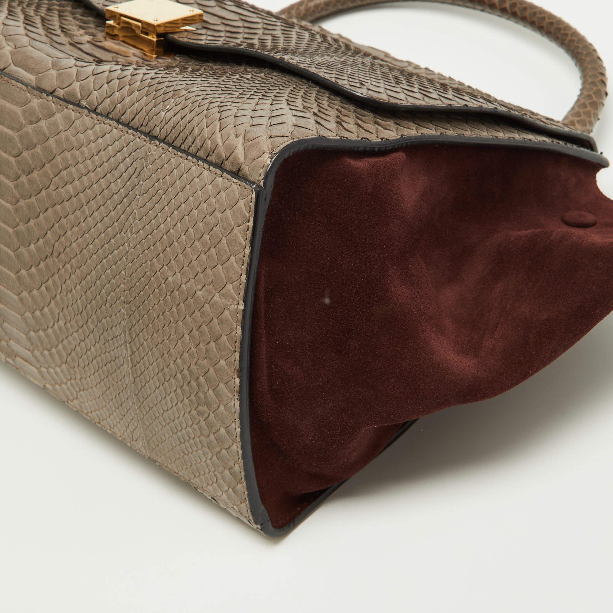 Celine Grey/Burgundy Python and Suede Medium Trapeze Bag For Sale 3