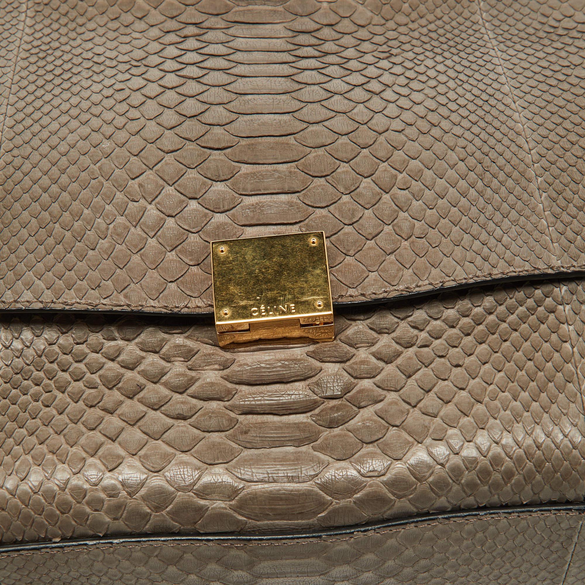 Celine Grey/Burgundy Python and Suede Medium Trapeze Bag For Sale 4
