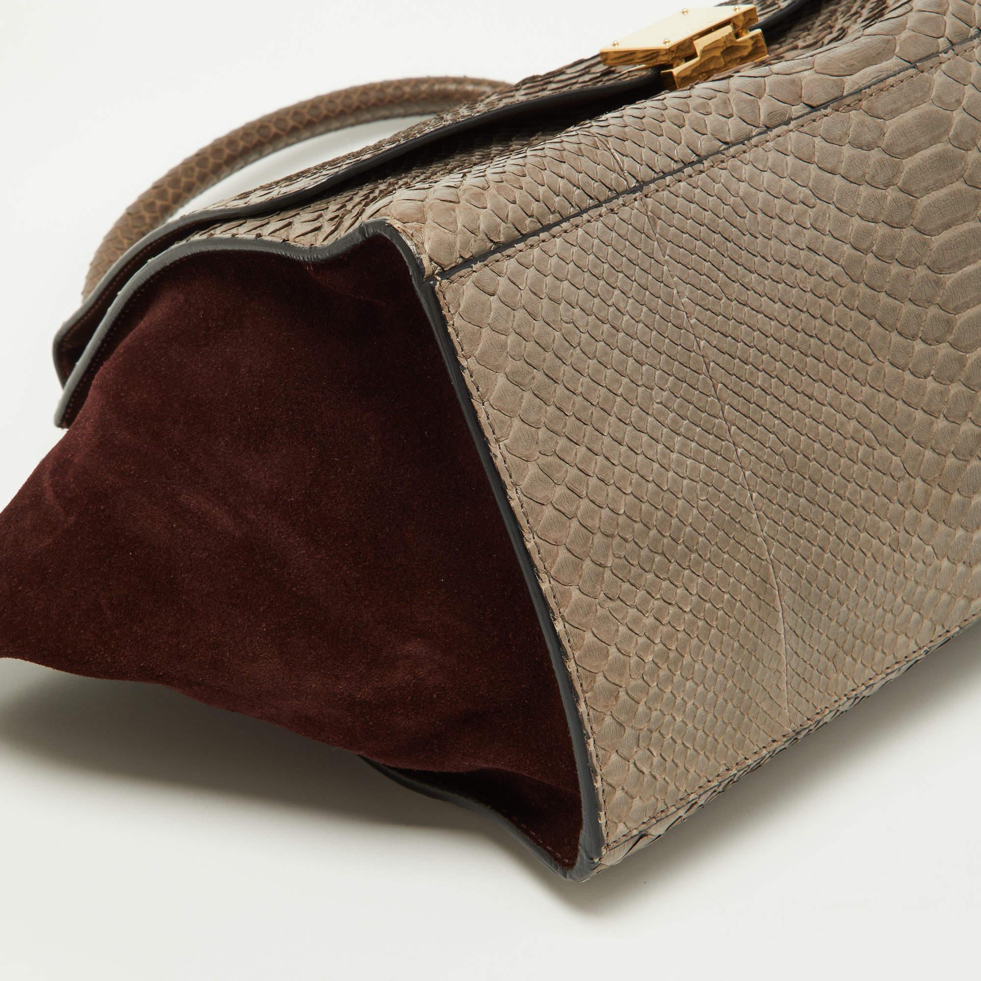 Celine Grey/Burgundy Python and Suede Medium Trapeze Bag For Sale 5