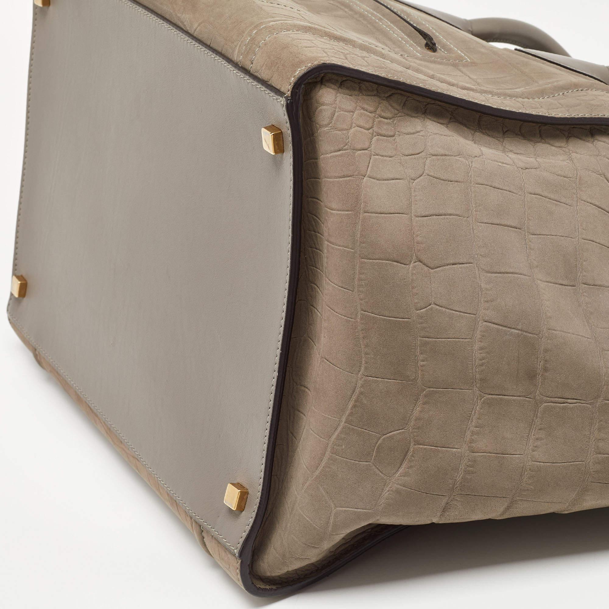 Céline Grey Croc Embossed Leather Large Phantom Luggage Tote In Good Condition In Dubai, Al Qouz 2