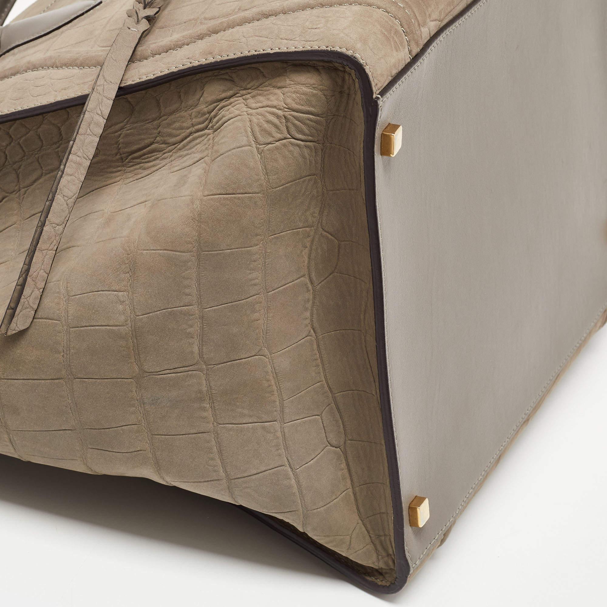 Women's Céline Grey Croc Embossed Leather Large Phantom Luggage Tote
