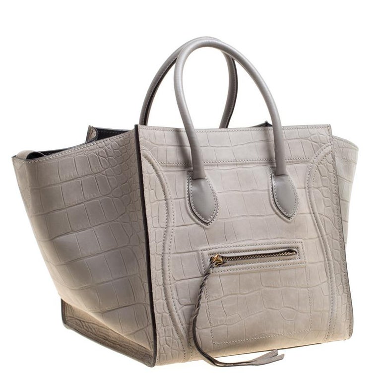 Sac Tote Gris Crocodile Embossé Avec Fermeture Zippée - Marque Jen & Co., Neuf Avec étiquettes