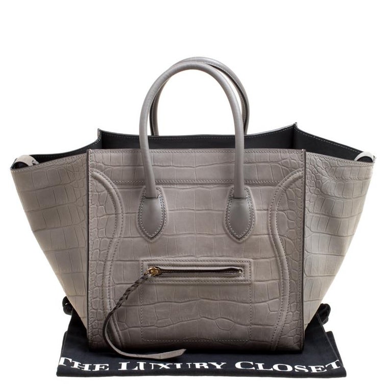 Celine Grey Felted Wool Black Leather Phantom Bag