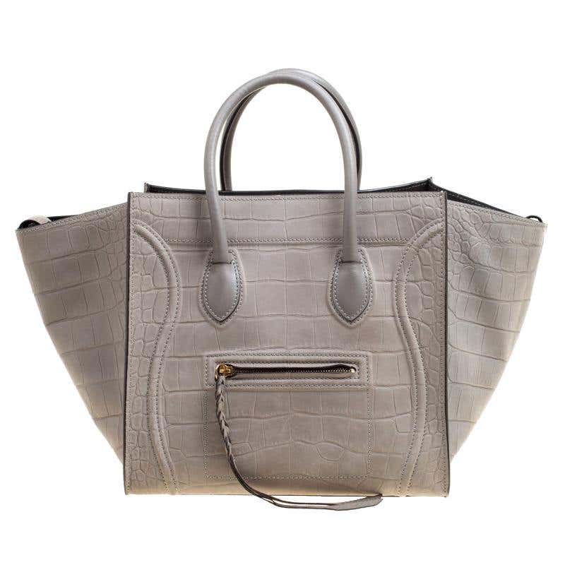 Celine Grey Croc Embossed Leather Small Phantom Luggage Tote For Sale ...