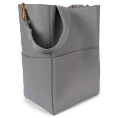 CELINE grey grained leather SANGLE LARGE Bucket Shoulder Bag
