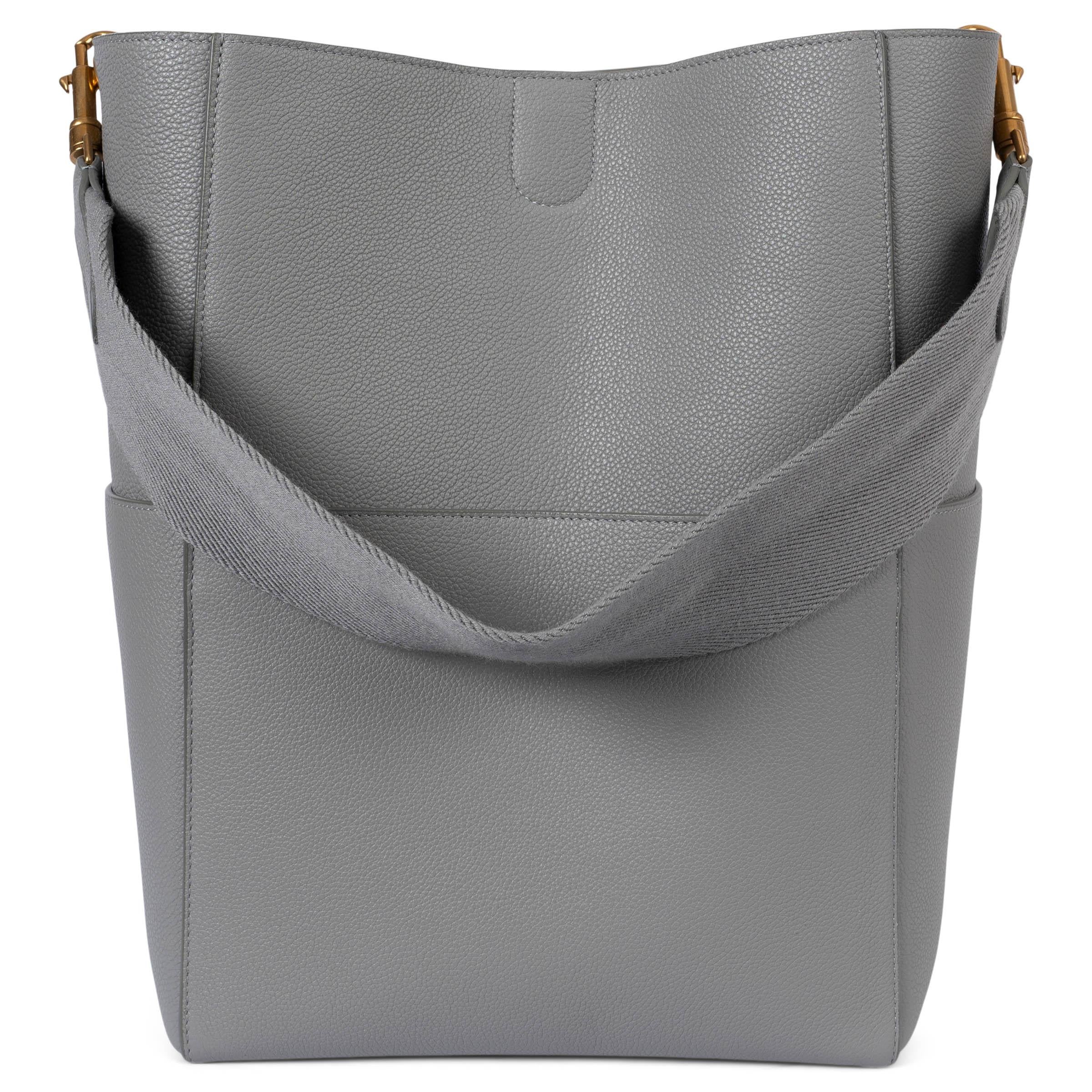 Gray CELINE grey grained leather SANGLE LARGE Bucket Shoulder Bag