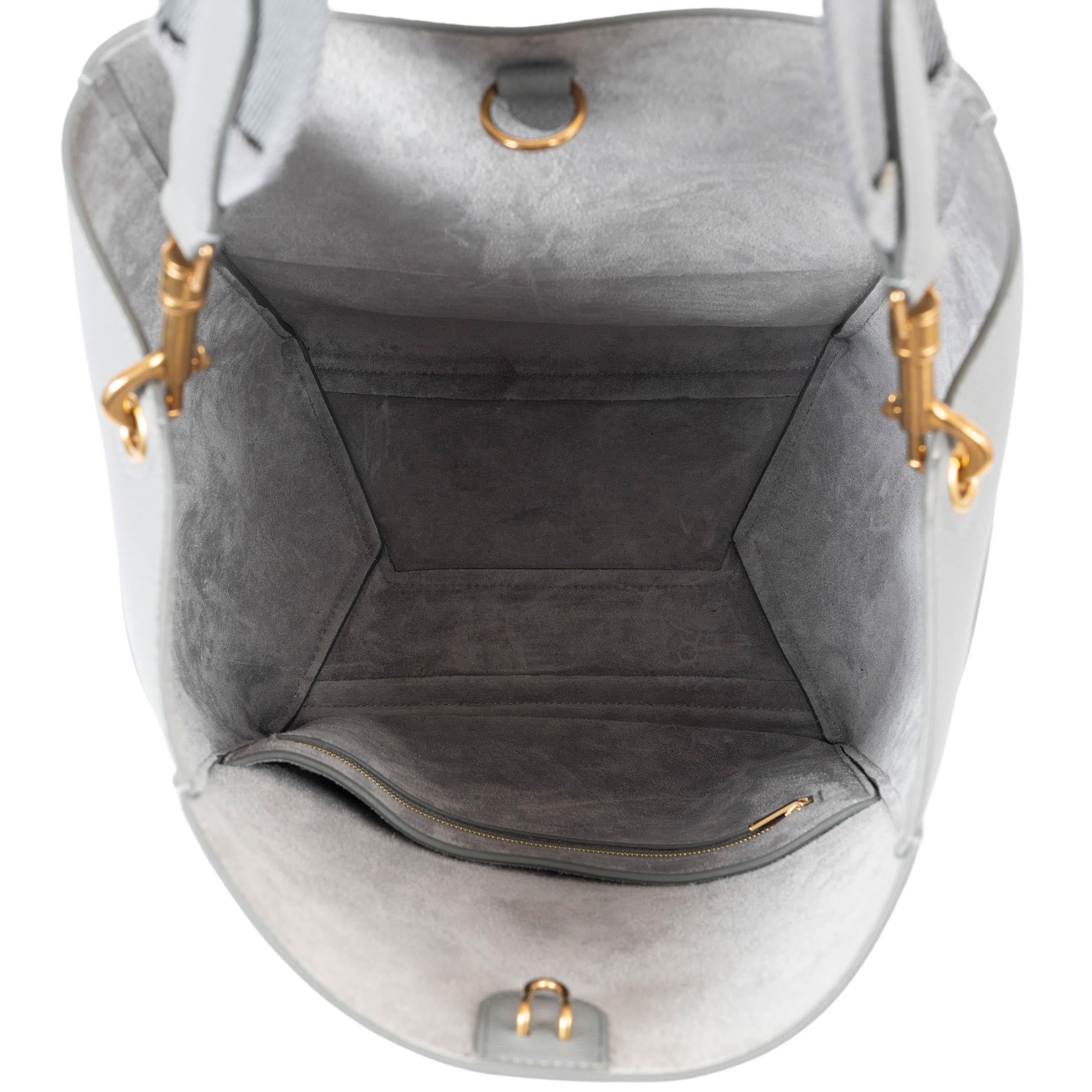 Women's CELINE grey grained leather SANGLE LARGE Bucket Shoulder Bag